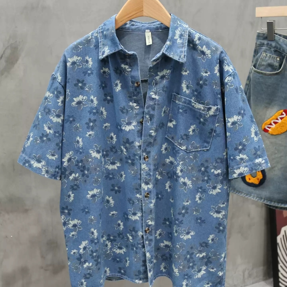 Light Blue Floral Denim Shirt